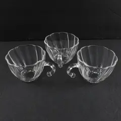 Set Of 3 Vintage Clear Glass Hazel Atlas Colonial Swirl Hook Handle Punch Cup 