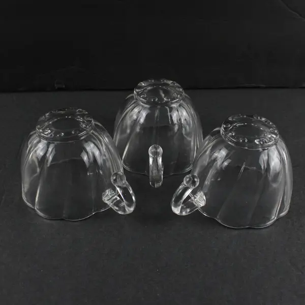 Set Of 3 Vintage Clear Glass Hazel Atlas Colonial Swirl Hook Handle Punch Cup 