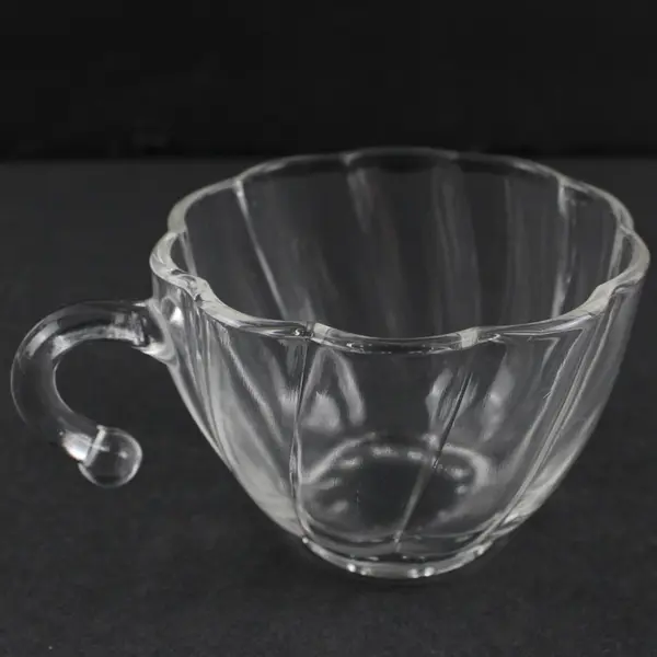 Set Of 3 Vintage Clear Glass Hazel Atlas Colonial Swirl Hook Handle Punch Cup 