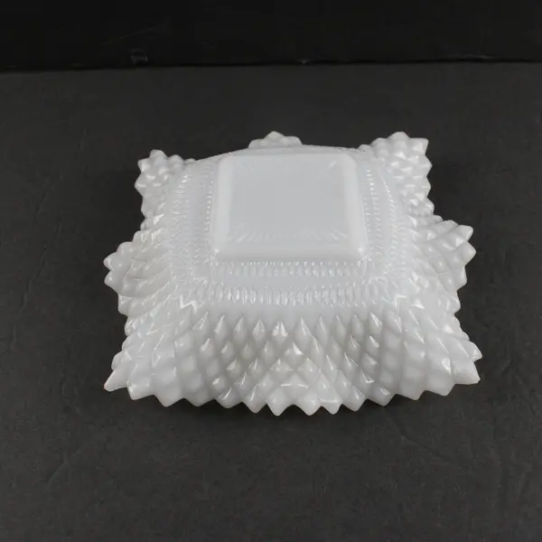 Vintage Indiana Glass Company White Milk Glass Diamond Point 7" Candy Dish