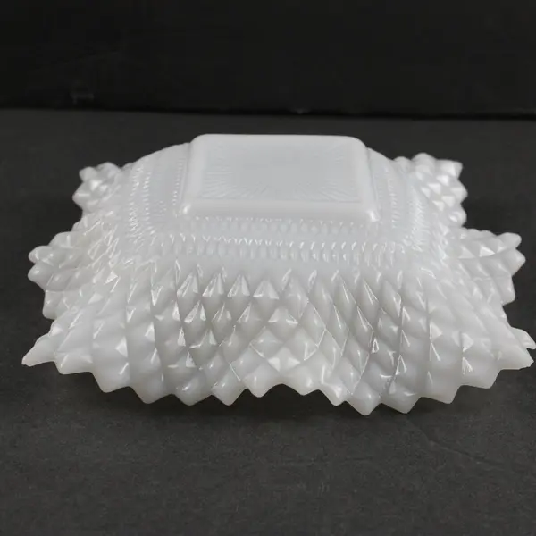 Vintage Indiana Glass Company White Milk Glass Diamond Point 7" Candy Dish