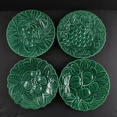 Vintage Shafford Fruit du Jour Set of 4 Green Fruit Salad Plates 1987 8.25"