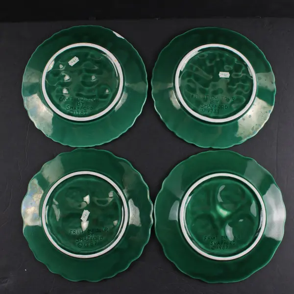 Vintage Shafford Fruit du Jour Set of 4 Green Fruit Salad Plates 1987 8.25"
