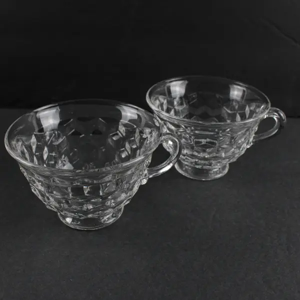 Lot of 2 Fostoria American Stem 2056 Clear Glass Tea Cups 2.75in