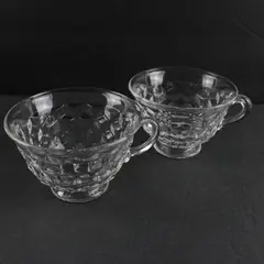 Lot of 2 Fostoria American Stem 2056 Clear Glass Tea Cups 2.75in