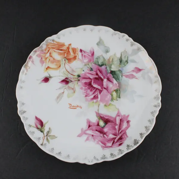 Antique Jaeger & Co. Malmaison Dawdin Signed Cabbage Roses Porcelain Plate 8.5"