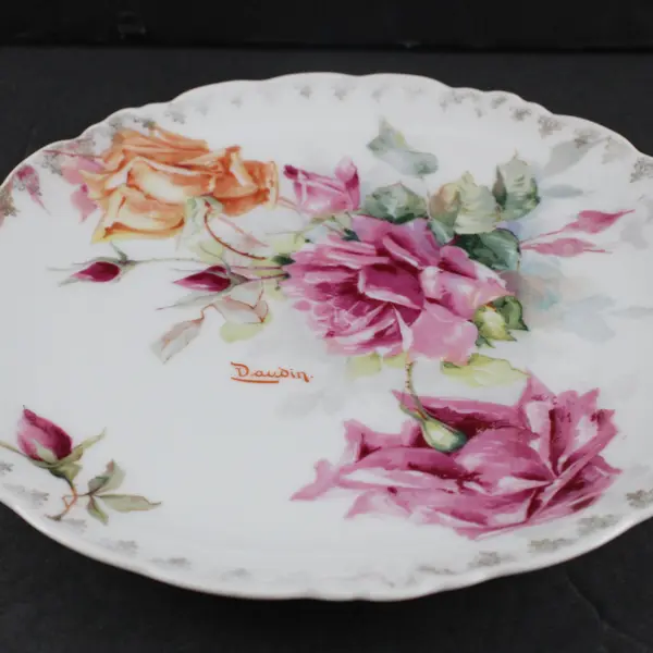 Antique Jaeger & Co. Malmaison Dawdin Signed Cabbage Roses Porcelain Plate 8.5"