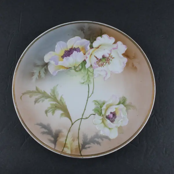 Antique Three Crown China Hand-Painted Flowers and Gold Rim Decorative Plate 8"