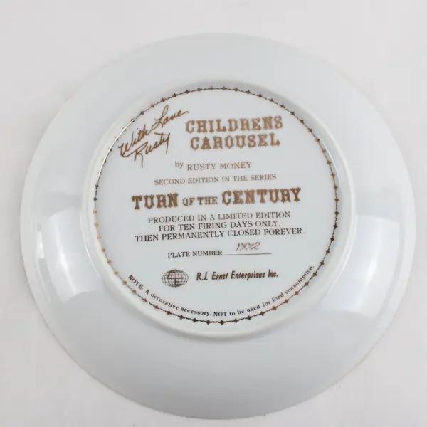RJ Ernst Enterprises Rusty Money Children's Carousel Dec Coll Plate 1372 8.5in