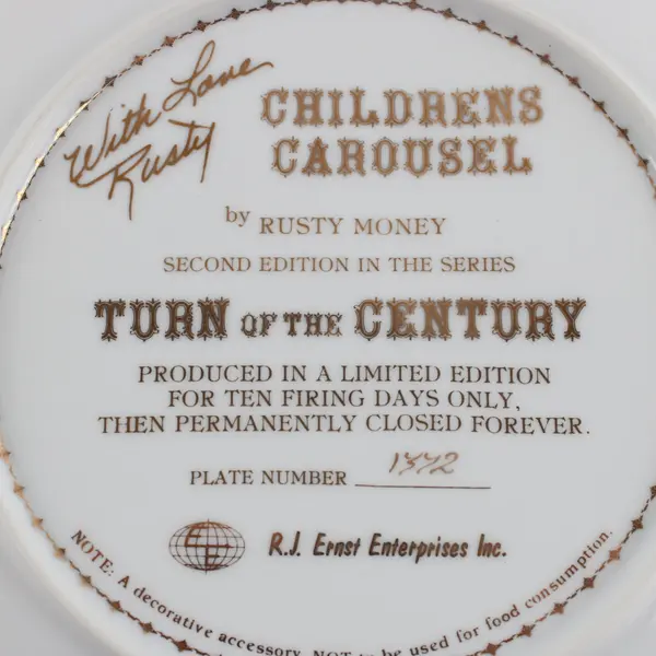 RJ Ernst Enterprises Rusty Money Children's Carousel Dec Coll Plate 1372 8.5in