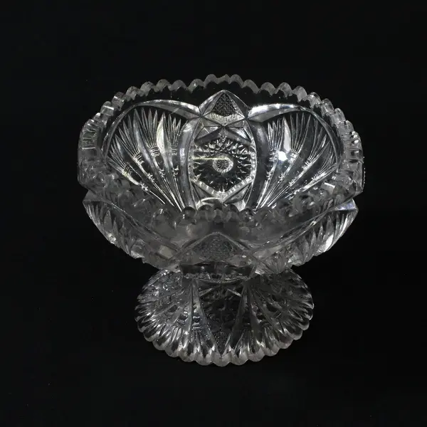 Vintage EAPG Pressed Glass Hobstar Fan Footed Compote Sawtooth Rim