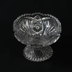Vintage EAPG Pressed Glass Hobstar Fan Footed Compote Sawtooth Rim