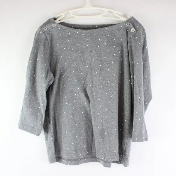 Croft and Barrow Gray White Polka-Dotted Faux Button 3/4 Sleeve Shirt Women's L 