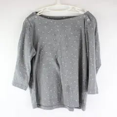 Croft and Barrow Gray White Polka-Dotted Faux Button 3/4 Sleeve Shirt Women's L 