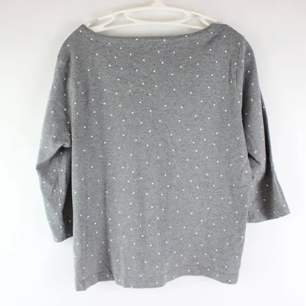 Croft and Barrow Gray White Polka-Dotted Faux Button 3/4 Sleeve Shirt Women's L 
