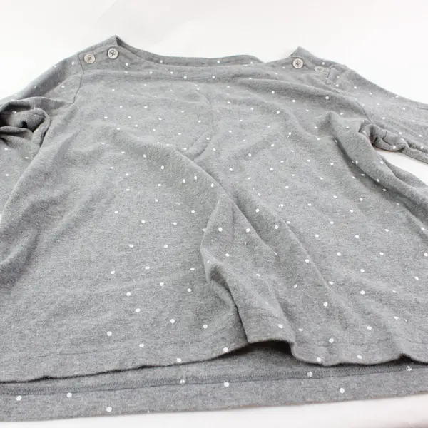 Croft and Barrow Gray White Polka-Dotted Faux Button 3/4 Sleeve Shirt Women's L 