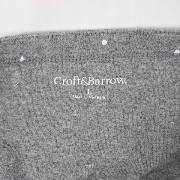 Croft and Barrow Gray White Polka-Dotted Faux Button 3/4 Sleeve Shirt Women's L 