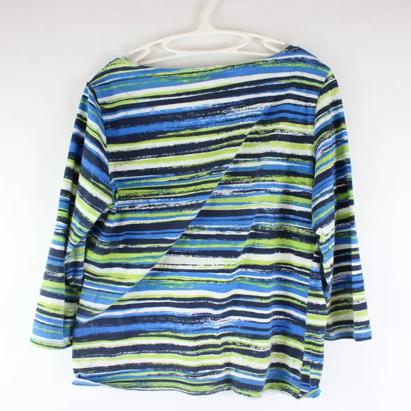 Ruby Rd Favorites Women's M Green Blue Black White Striped Tunic 3/4 Sleeve