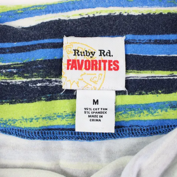 Ruby Rd Favorites Women's M Green Blue Black White Striped Tunic 3/4 Sleeve