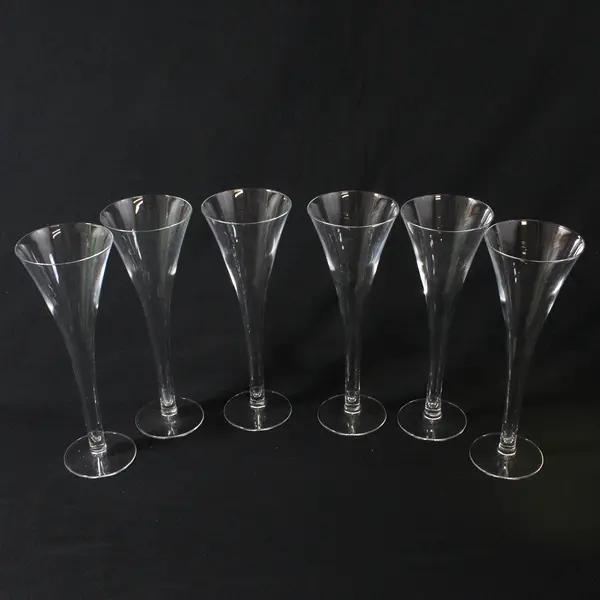 Set of 6 Trumpet Bowl Stemmed Champagne Flutes Glasses 9.5"