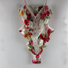 VTG Victoria's Secret Spring Floral Satin-Like Teddy Women's Small