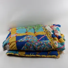 Vintage Handmade 70s-80s Colorful Floral Quilt 70"x82" FLAWED