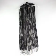 Black & White Striped Crinkle Scarf Fringe Ends w/ Silver/Orange /Yellow Accents