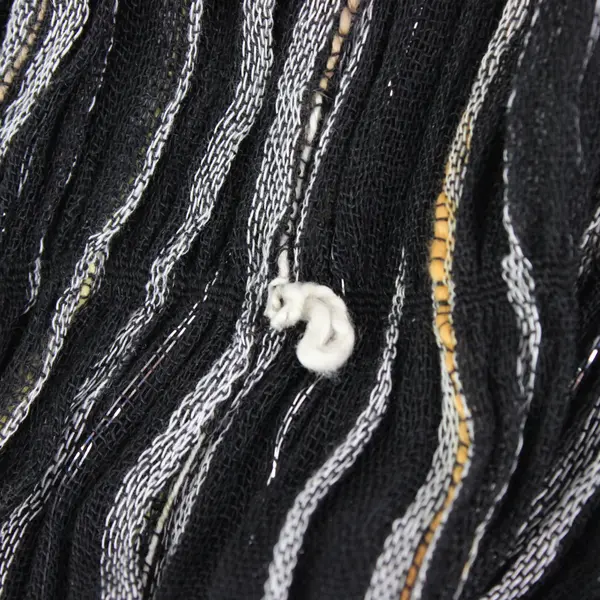 Black & White Striped Crinkle Scarf Fringe Ends w/ Silver/Orange /Yellow Accents
