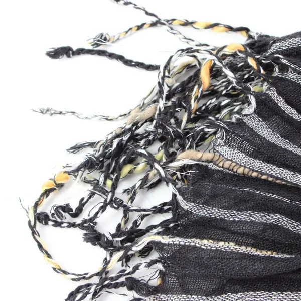Black & White Striped Crinkle Scarf Fringe Ends w/ Silver/Orange /Yellow Accents