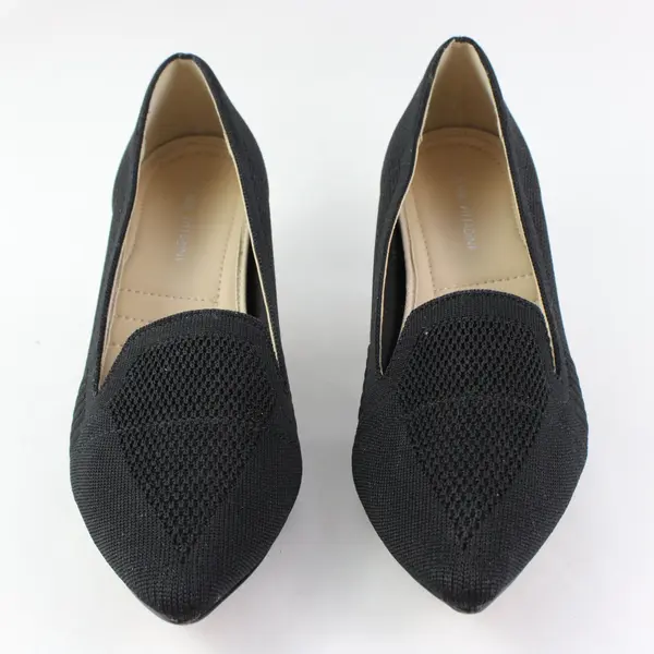 Adrienne Vittadini Skippy Fly-knit Pointed Toe Kitten Heel Pumps Black 10M