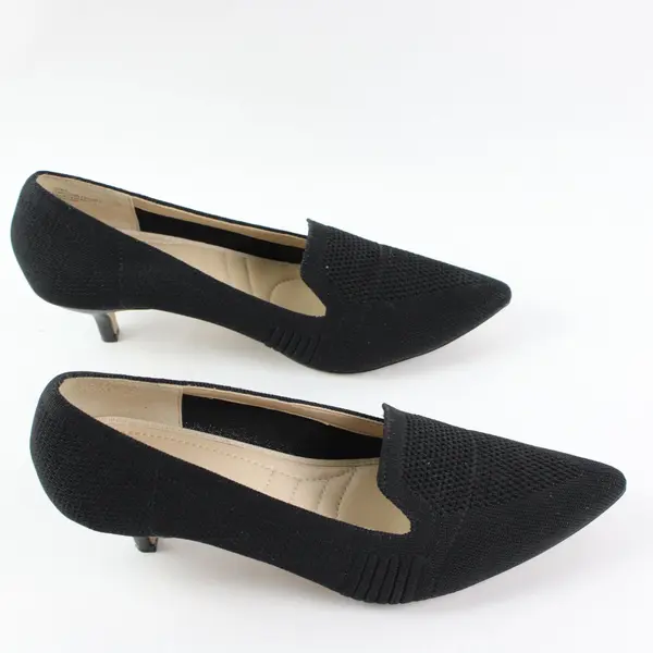 Adrienne Vittadini Skippy Fly-knit Pointed Toe Kitten Heel Pumps Black 10M