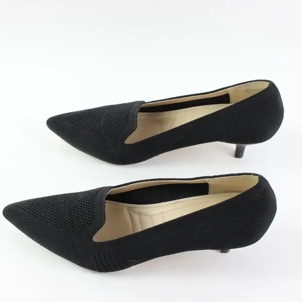Adrienne Vittadini Skippy Fly-knit Pointed Toe Kitten Heel Pumps Black 10M