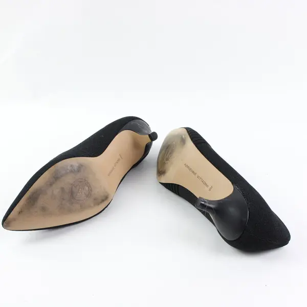 Adrienne Vittadini Skippy Fly-knit Pointed Toe Kitten Heel Pumps Black 10M