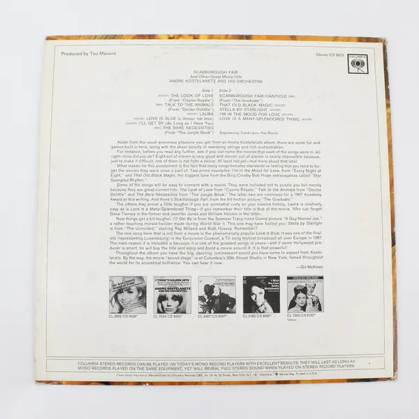 Andre Kostelanetz Scarborough Fair Columbia CS 9623 1968 12" Vinyl LP