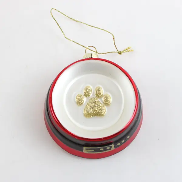 Glass Santa Belt Pet Paw Print Christmas Tree Ornament Red