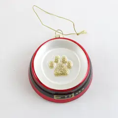 Glass Santa Belt Pet Paw Print Christmas Tree Ornament Red