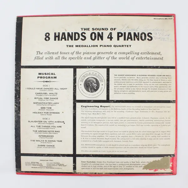 The Medallion Piano Quartet The Sound Of 8 Hands On 4 Pianos LP Vinyl MS-7510