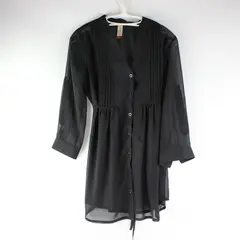 Vintage No Boundaries Sheer Tunic Sz M (7-9) Jr's Black Button Down Tie Back