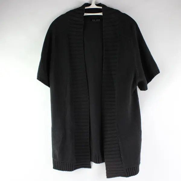 axcess By Liz Claiborne Black Short Sleeve Open Front Knit Cardigan Size Medium