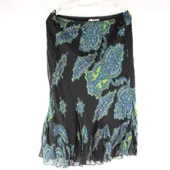 Dressbarn Black Midi Skirt M Blue Green Floral Paisley Print Small Bead Details