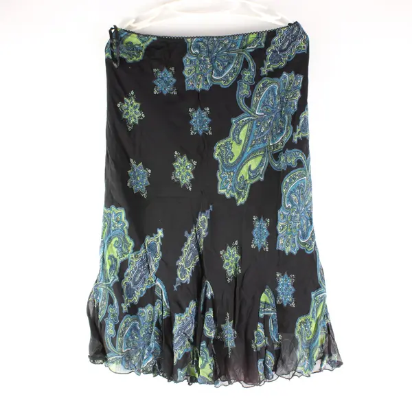 Dressbarn Black Midi Skirt M Blue Green Floral Paisley Print Small Bead Details