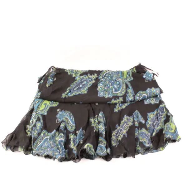 Dressbarn Black Midi Skirt M Blue Green Floral Paisley Print Small Bead Details