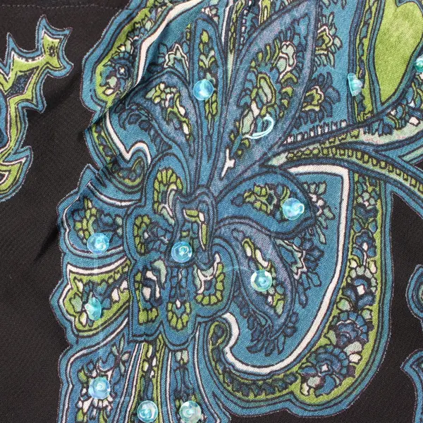 Dressbarn Black Midi Skirt M Blue Green Floral Paisley Print Small Bead Details