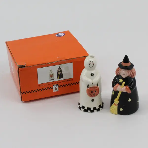 Midwest-CBK Tricks & Treats Halloween Ghost Witch Salt Pepper Shaker Set