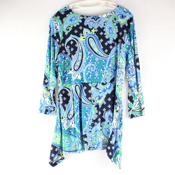 Ruby Rd Women's Blue Green White Paisley Floral Blouse Long Sleeve Small