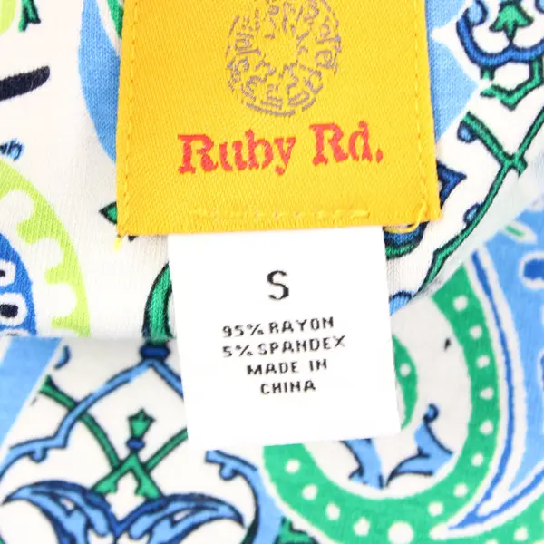 Ruby Rd Women's Blue Green White Paisley Floral Blouse Long Sleeve Small