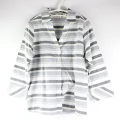 Chic Comfort Collection White Grey Yellow Striped Button Down Blouse Size Small 