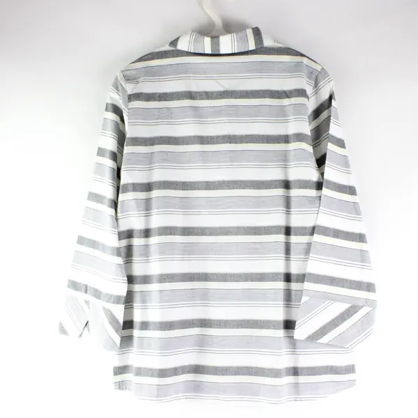 Chic Comfort Collection White Grey Yellow Striped Button Down Blouse Size Small 