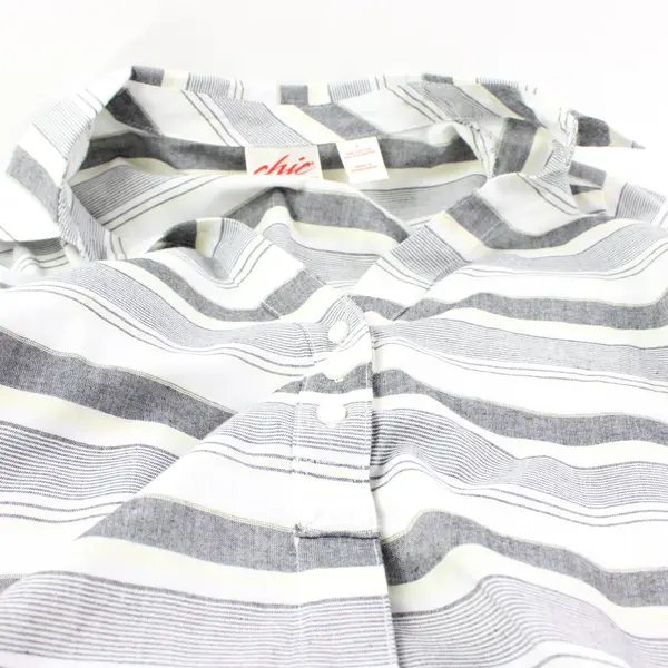 Chic Comfort Collection White Grey Yellow Striped Button Down Blouse Size Small 