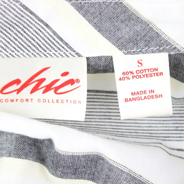 Chic Comfort Collection White Grey Yellow Striped Button Down Blouse Size Small 